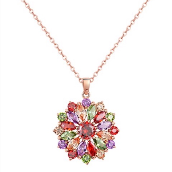 Jewelry - NEW RISE GOLD PLATED CZ COLORED FLORAL PENDANT